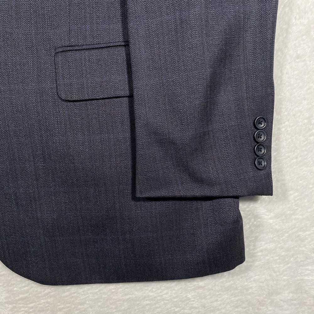 Joseph & Feiss Gold Mens 44L Classic Fit Grey Herringbone Windowpane Blazer Wool - Picture 2 of 11